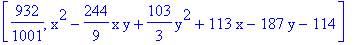 [932/1001, x^2-244/9*x*y+103/3*y^2+113*x-187*y-114]